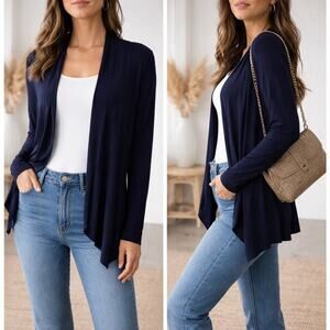 Chico’s Travelers Size 2 Navy Open Front Cardigan Acetate Travel Jacket USA L